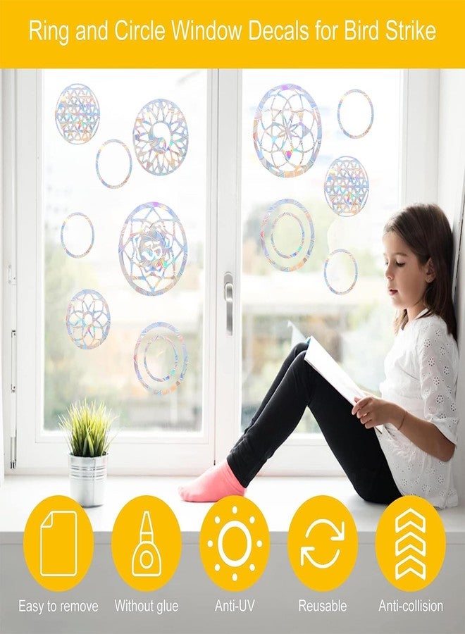 SHAWULA 18PCS Mandala Window Clings Anti-Collision Decals to Save Birds from Collisions,Non Adhesive Prismatic Vinyl Window Clings Rainbow Stickers - Image 3